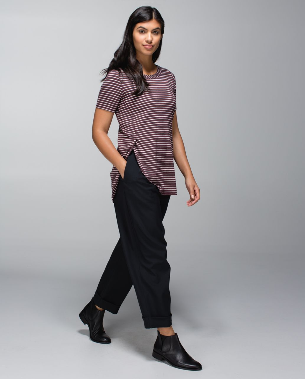 Lululemon Om Tee - West2east Stripe Heathered Bordeaux Drama