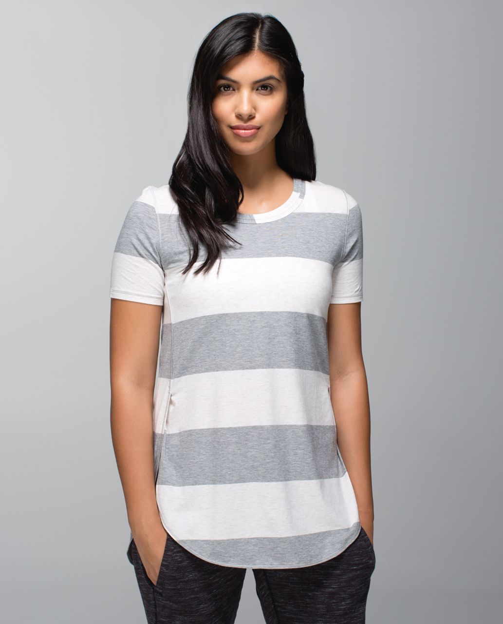 Lululemon Om Tee - Bold Stripe Heathered Medium Grey Heathered Angel White