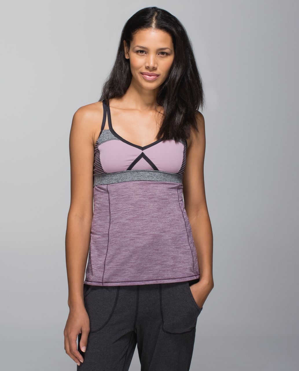 Lululemon All Sport Bra - Hyper Stripe Mauvelous Heathered Black