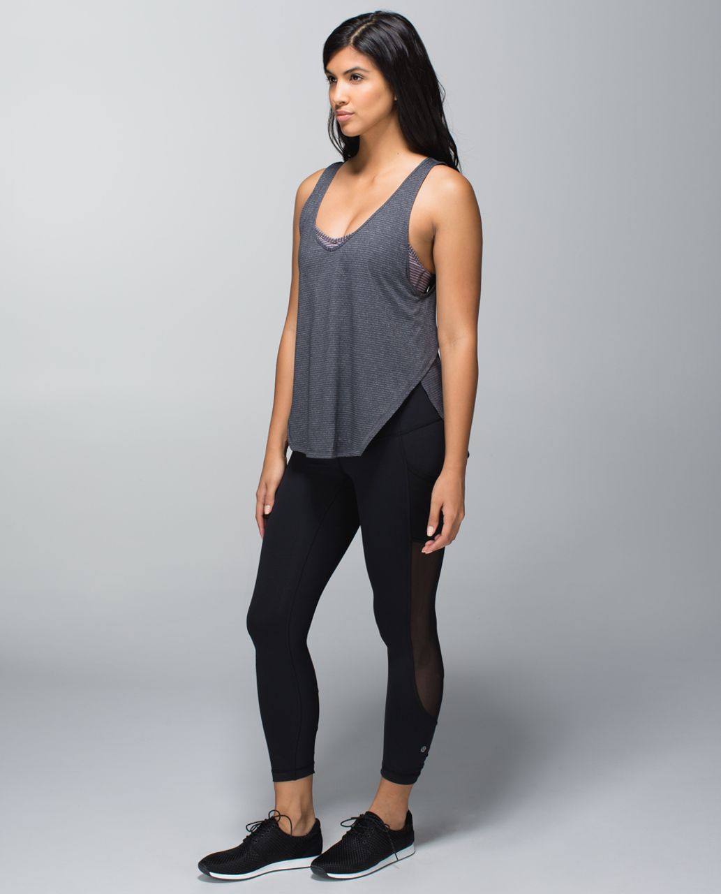 Lululemon Seek The Heat Tank - Heathered Deep Coal / Hyper Stripe Mauvelous Heathered Black