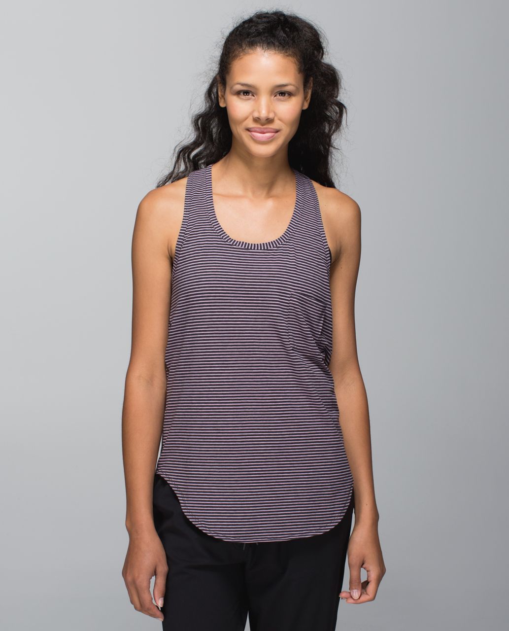 Lululemon Yogi Racerback - Hyper Stripe Mauvelous Heathered Black