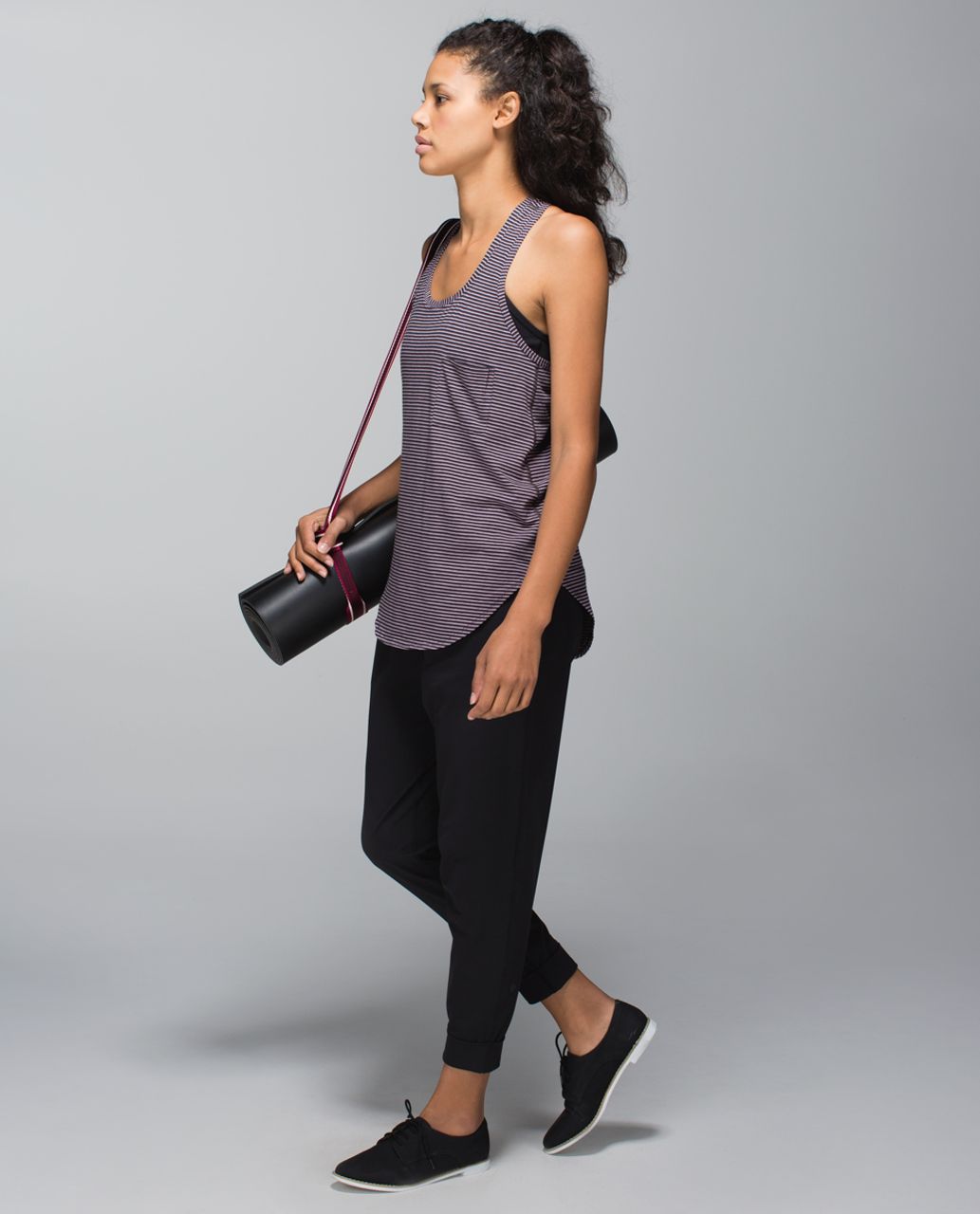 Lululemon Yogi Racerback - Hyper Stripe Mauvelous Heathered Black