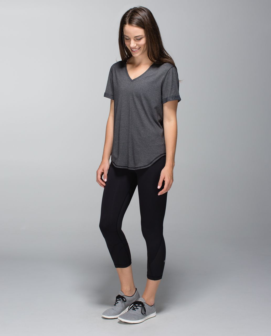 Lululemon Run:  Inspire Crop II - Black / Plush Petal Deep Coal Purple Fog