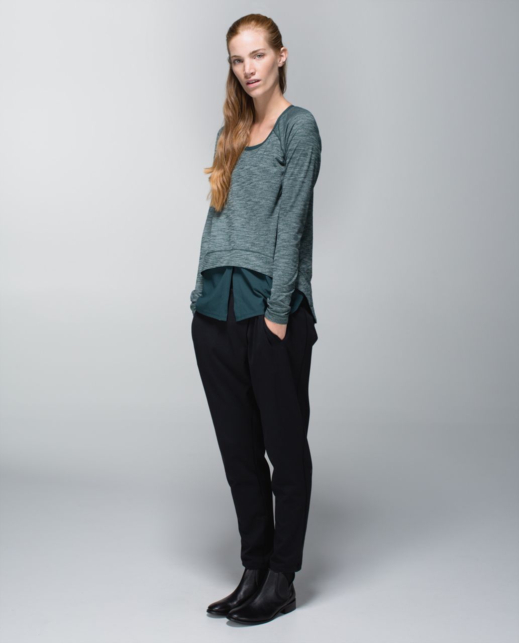 Lululemon Layered Long Sleeve Tee - Heathered Fuel Green / Fuel Green