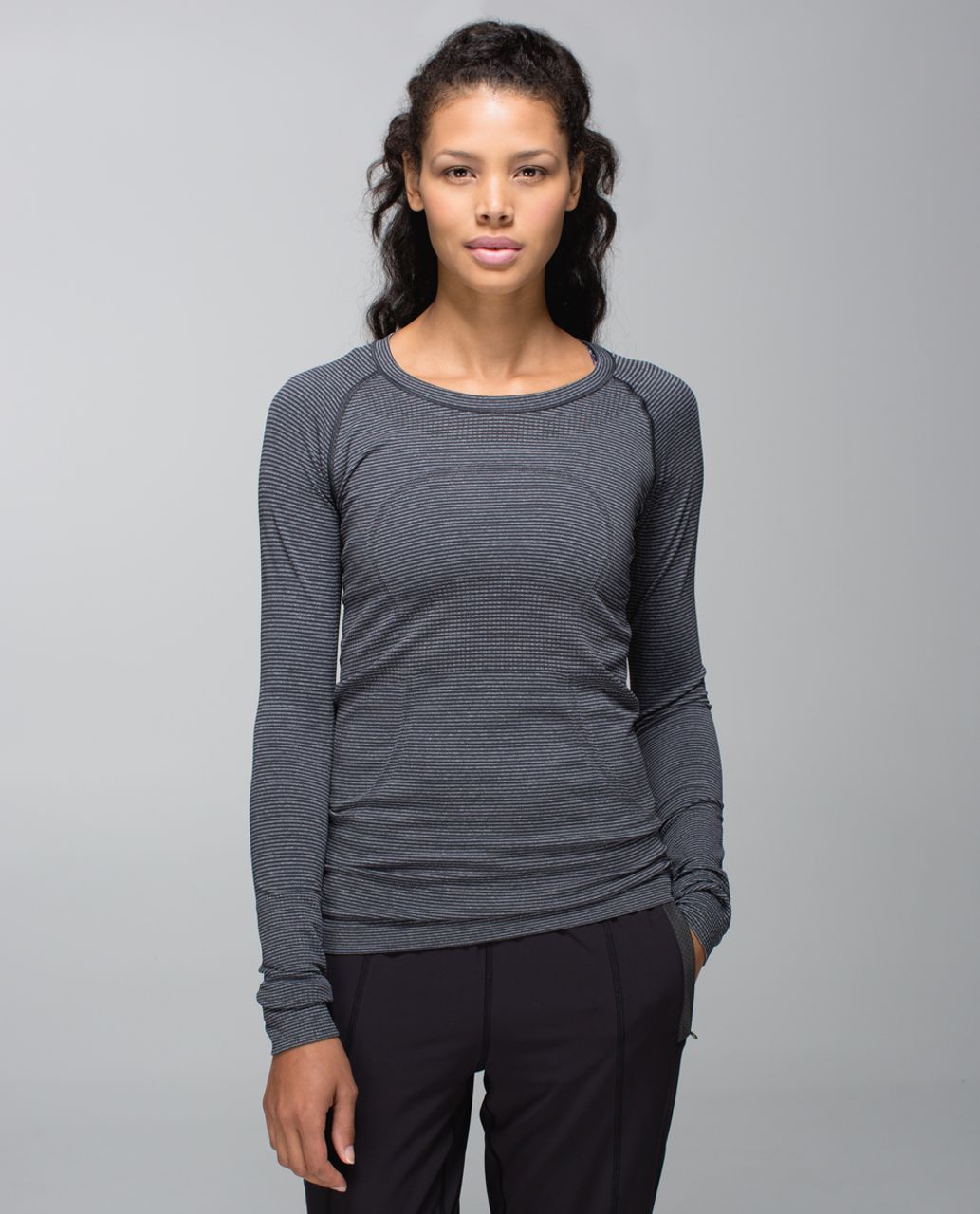 Lululemon Run:  Swiftly Tech Long Sleeve Crew - Tonka Stripe Heathered Black Black