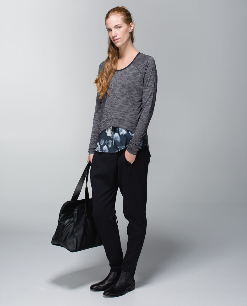 Lululemon Layered Long Sleeve Tee - Heathered Black / Inky Floral Black Ghost / Black