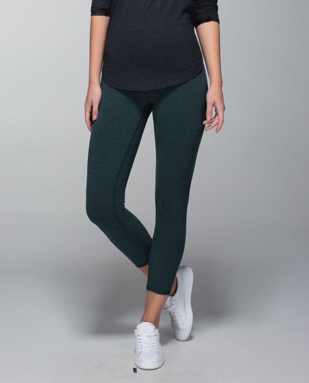 Lululemon Wunder Under Crop (Roll Down) - Heathered Black - lulu fanatics