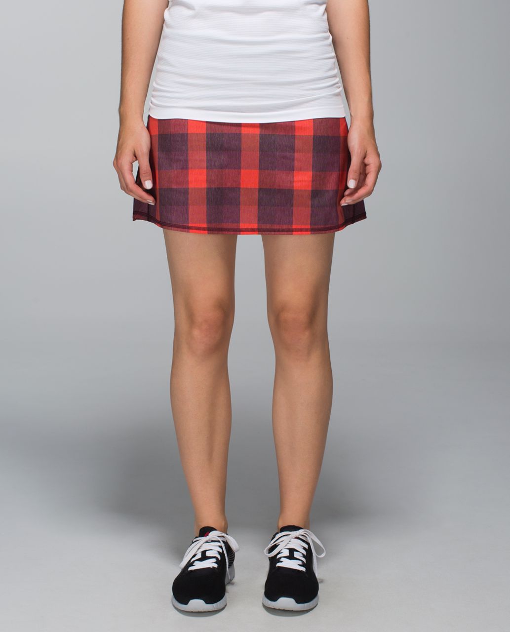 Lululemon Run:  Pace Setter Skirt *2-way Stretch (Tall) - Yama Check Heathered Flaming Tomato / Bordeaux Drama