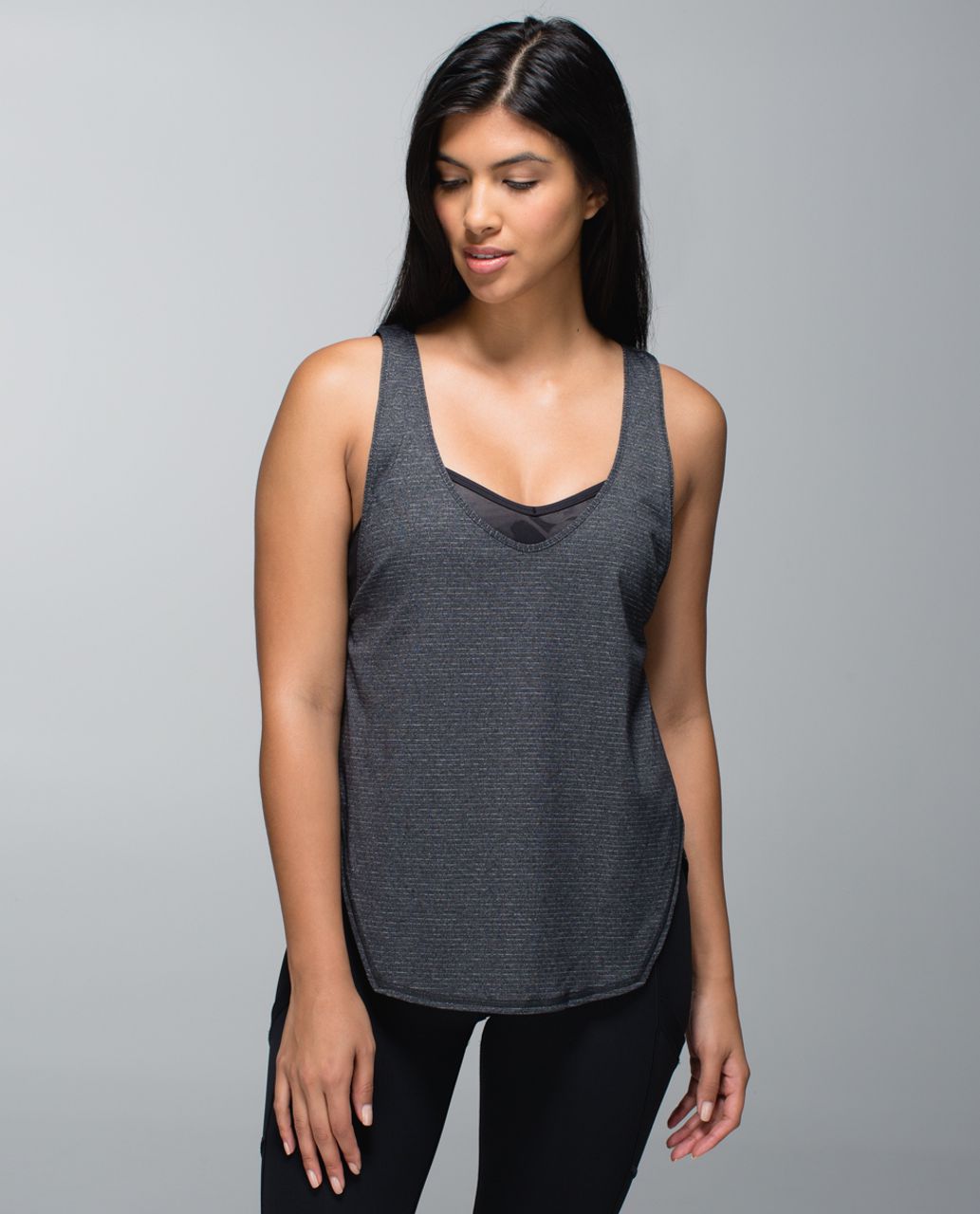 Lululemon Seek The Heat Tank - Heathered Black / Inky Floral Soot Black / Black