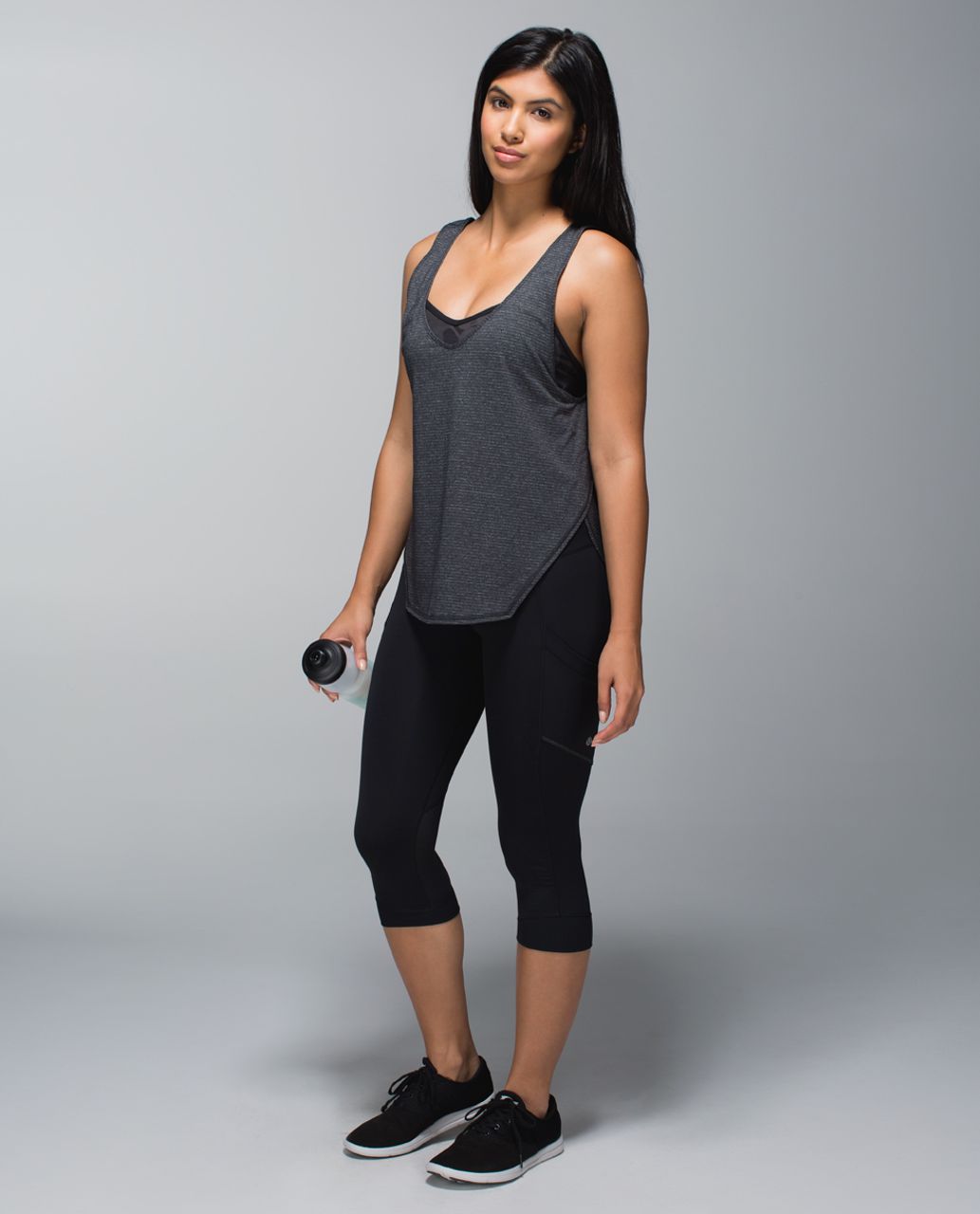 Lululemon Seek The Heat Tank - Heathered Black / Inky Floral Soot Black / Black