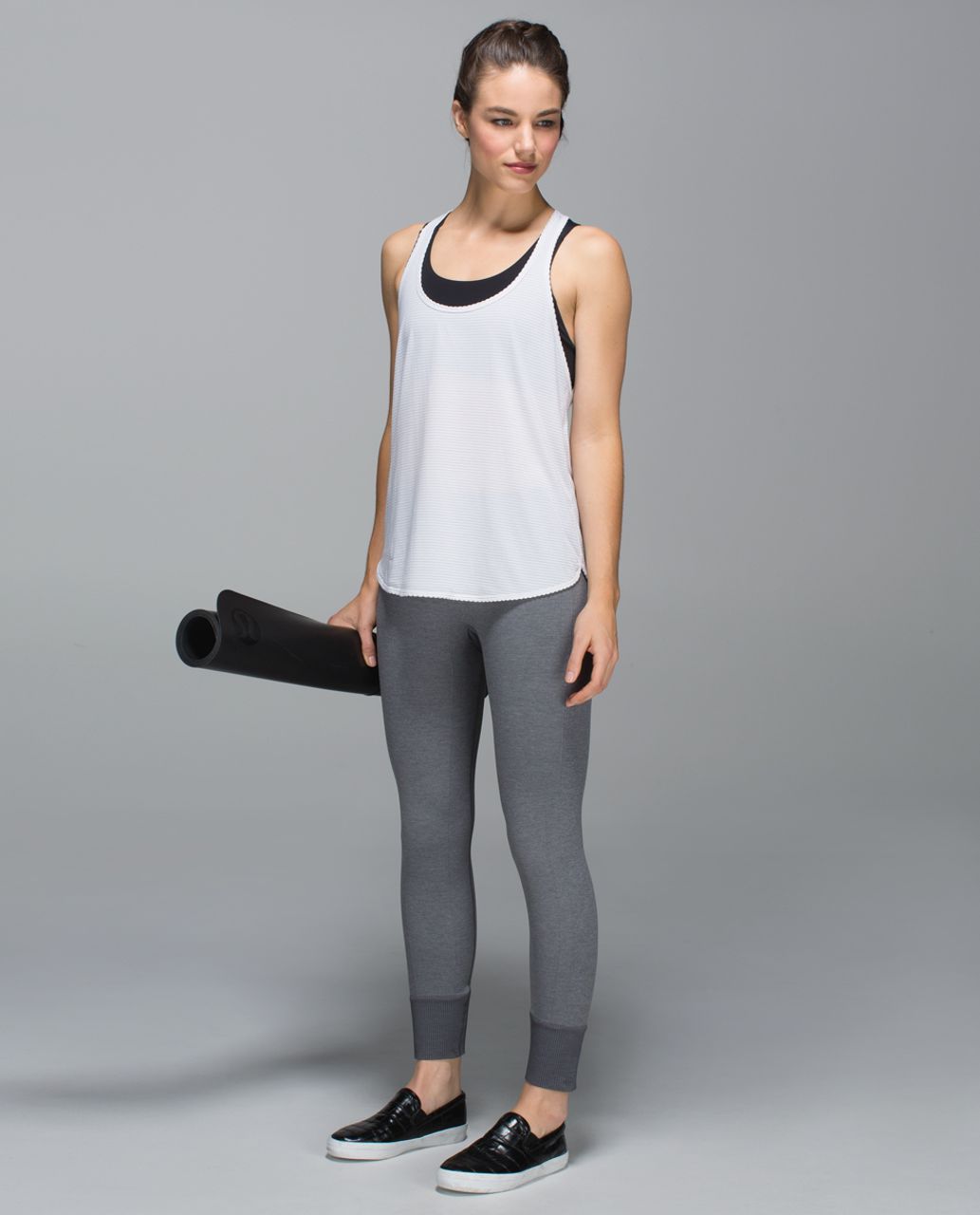 lululemon athletica, Pants & Jumpsuits, Lululemon Ebb To Street Pant Heathered  Deep Coal Seamless Crop Leggings Zigzag 8