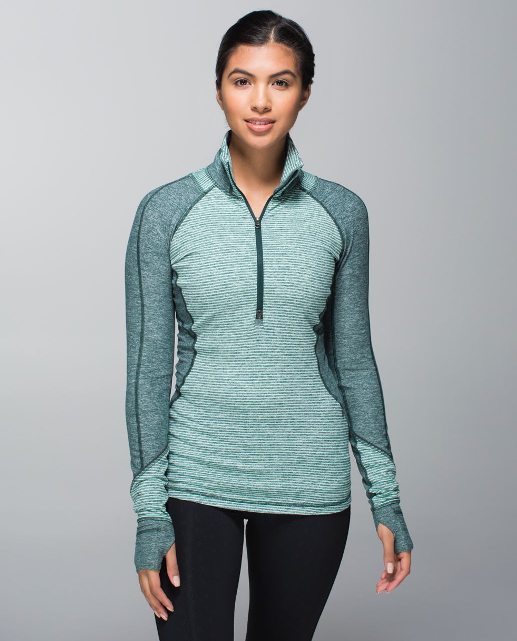 Lululemon Race Your Pace 1/2 Zip - Hyper Stripe Heathered Fuel Green Toothpaste / Heathered Fuel Green