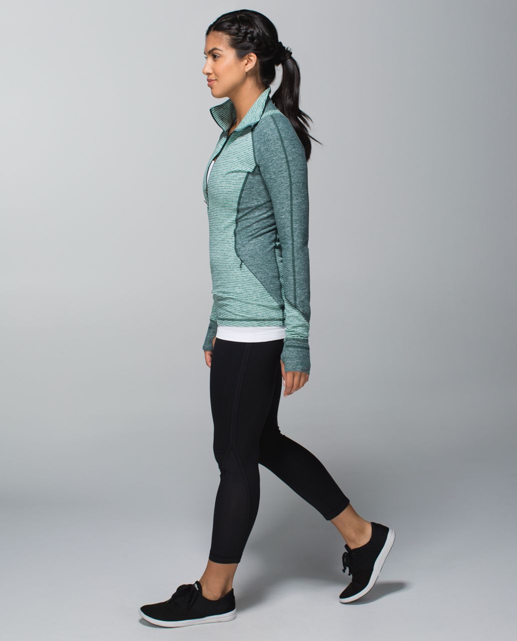 Lululemon Race Your Pace 1/2 Zip - Hyper Stripe Heathered Fuel Green Toothpaste / Heathered Fuel Green