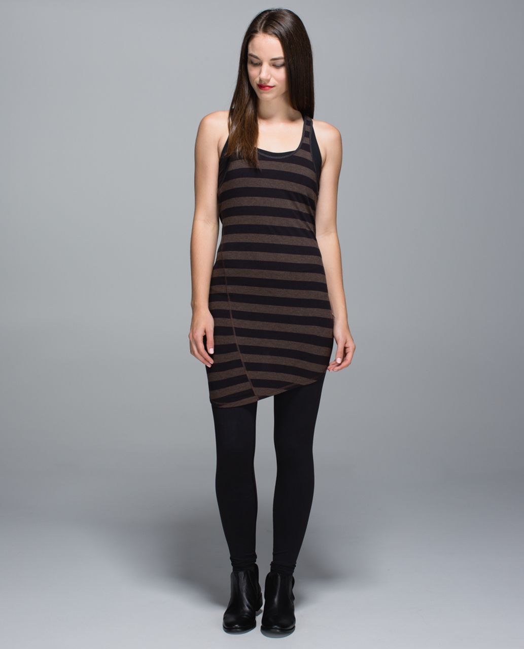 Lululemon Torque Tank - Cozy Stripe Black Heathered Bark Chocolate / Heathered Black Birdstooth Black Dip Dye