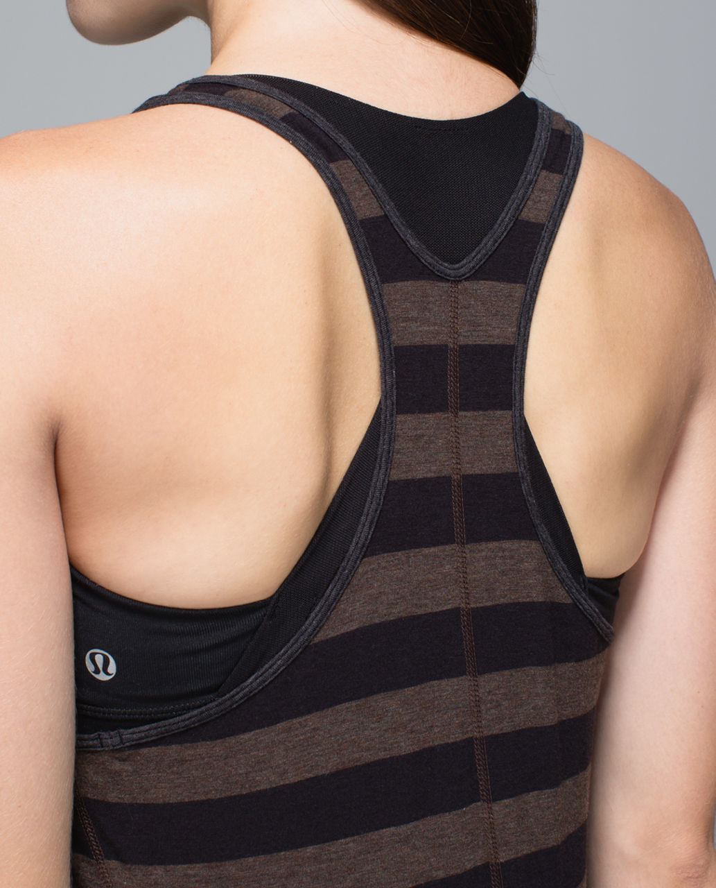 Lululemon Torque Tank - Cozy Stripe Black Heathered Bark Chocolate / Heathered Black Birdstooth Black Dip Dye