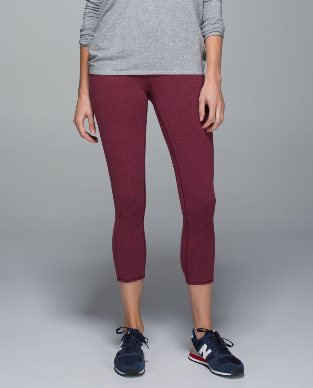 Lululemon Wunder Under Crop *Cotton (Roll Down) - Heathered Rust Berry