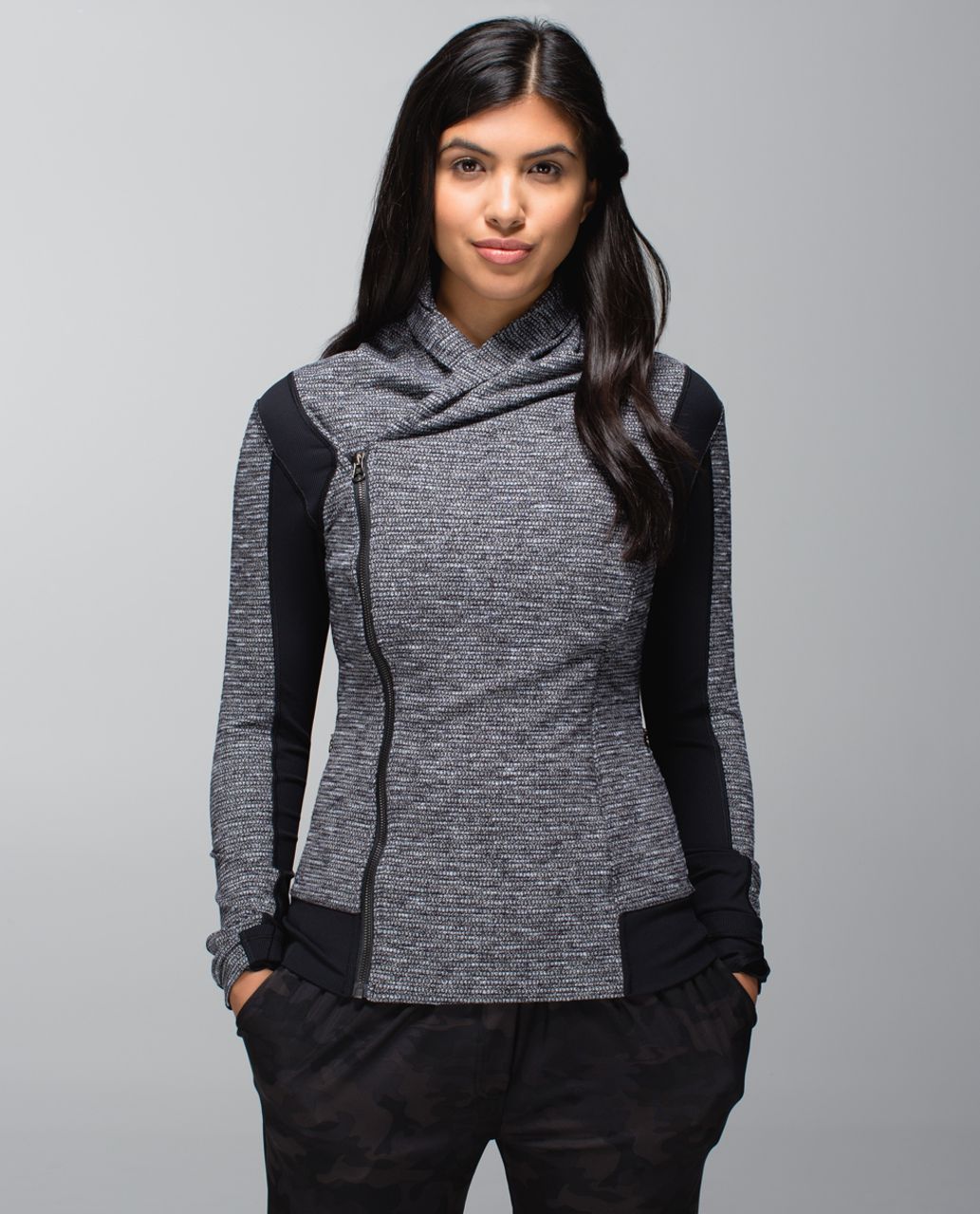 Lululemon Bhakti Asymmetrical Zipper Jacket. Pique Gray/Black