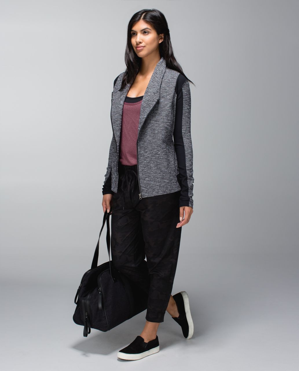 Lululemon Bhakti Asymmetrical Zipper Jacket. Pique Gray/Black. Size 8.