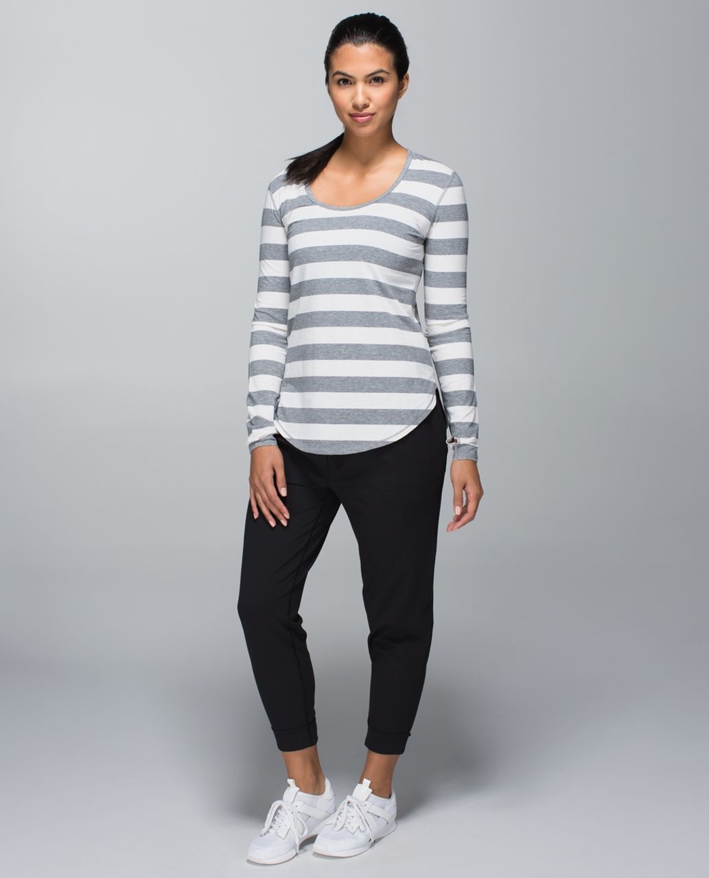 Lululemon Yogini 5 Year Long Sleeve Tee - Straightup Stripe Heathered Medium Grey Heathered Angel White / Almost Pear