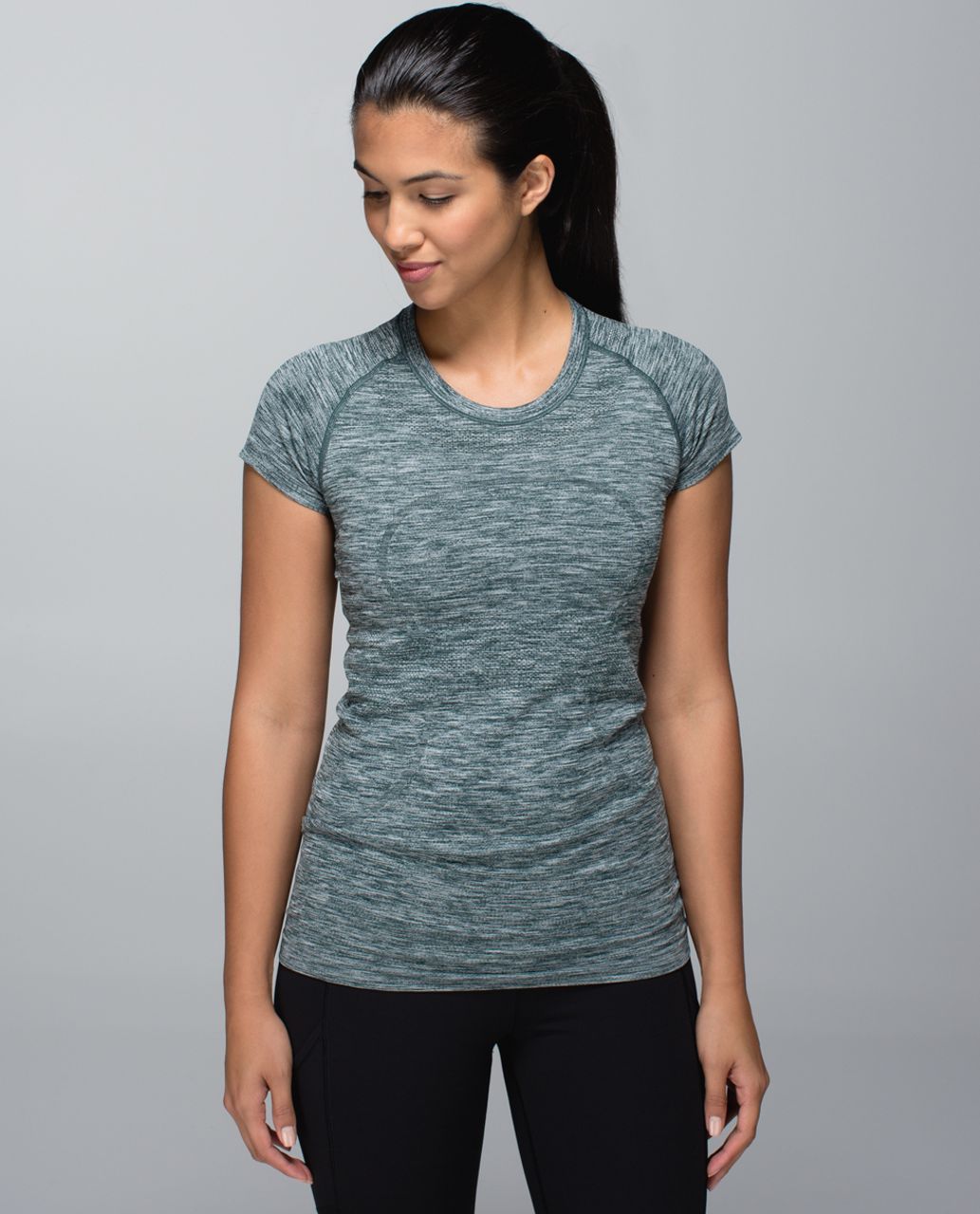 Lululemon Run:  Swiftly Tech Short Sleeve Crew - Space Dye Heathered Fuel Green