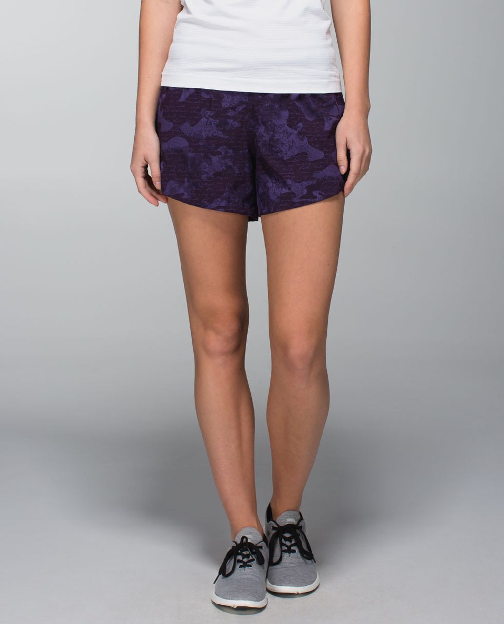 Lululemon Go the Distance Short - Manifesto Script Camo Black Grape / Berry Yum Yum