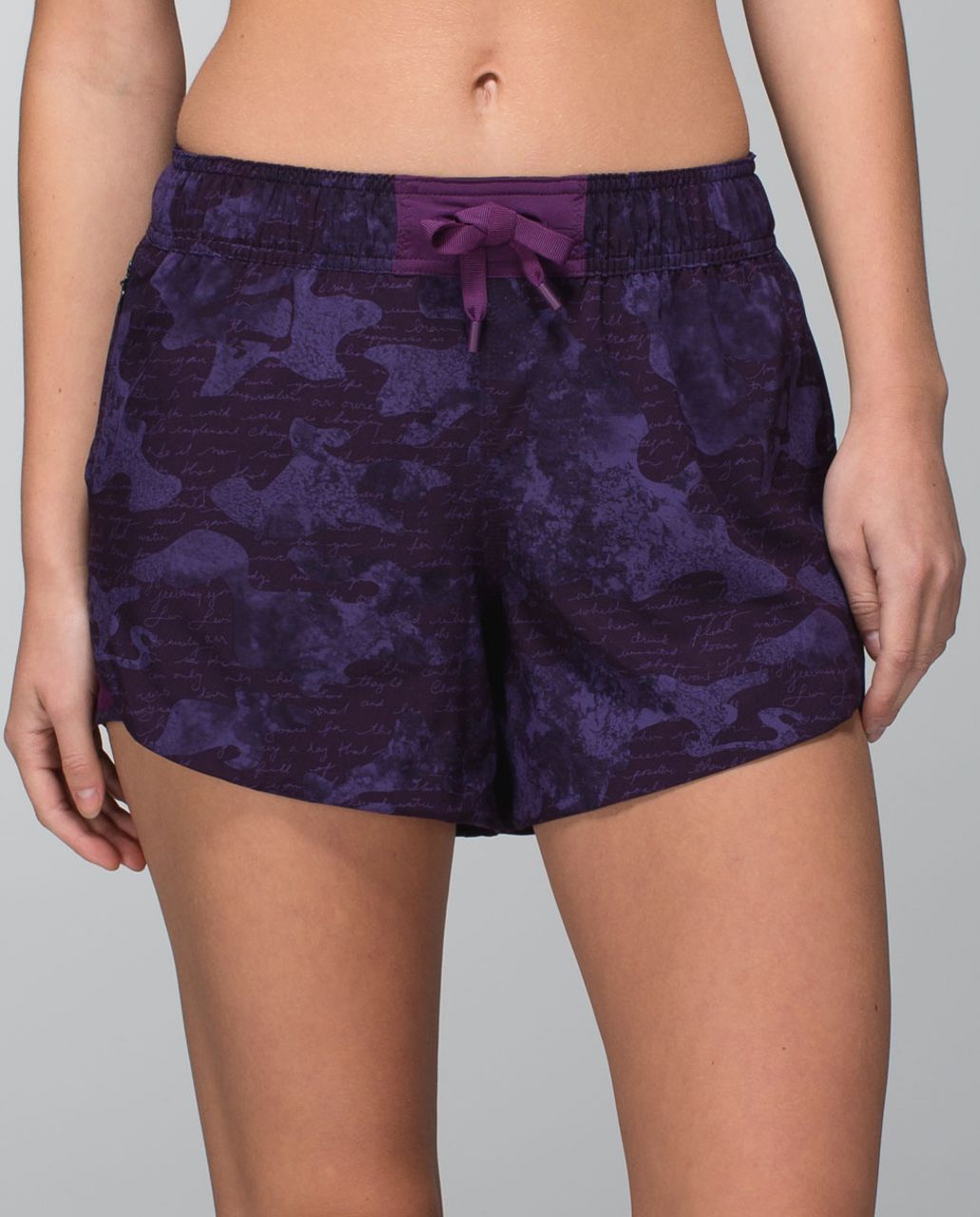 Lululemon Go the Distance Short - Manifesto Script Camo Black Grape / Berry Yum Yum