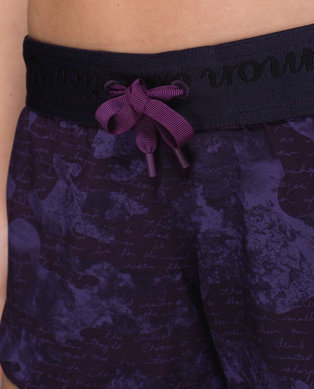 Lululemon Go the Distance Short - Manifesto Script Camo Black Grape / Berry Yum Yum