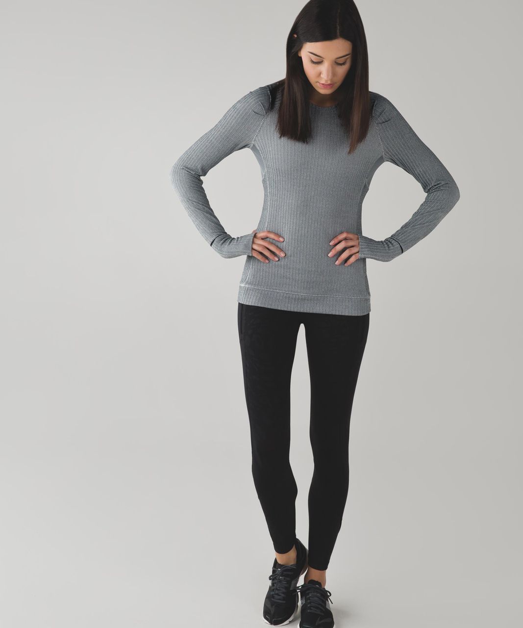 Lululemon Think Fast Long Sleeve - Heathered Herringbone Heathered Silver  Spoon Black / Slate - lulu fanatics