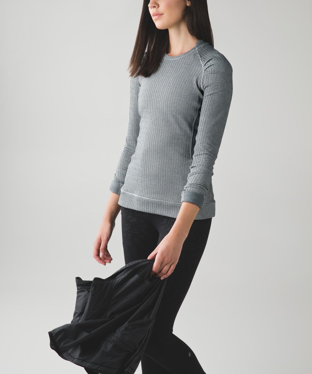 Lululemon Think Fast Long Sleeve - Heathered Herringbone Heathered Silver Spoon Black / Slate