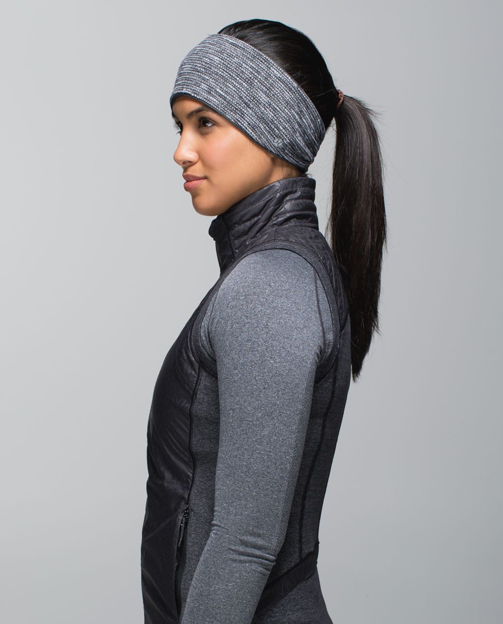 Lululemon Run With Me Ear Warmer - Black / Hyper Stripe Black Soot / Black