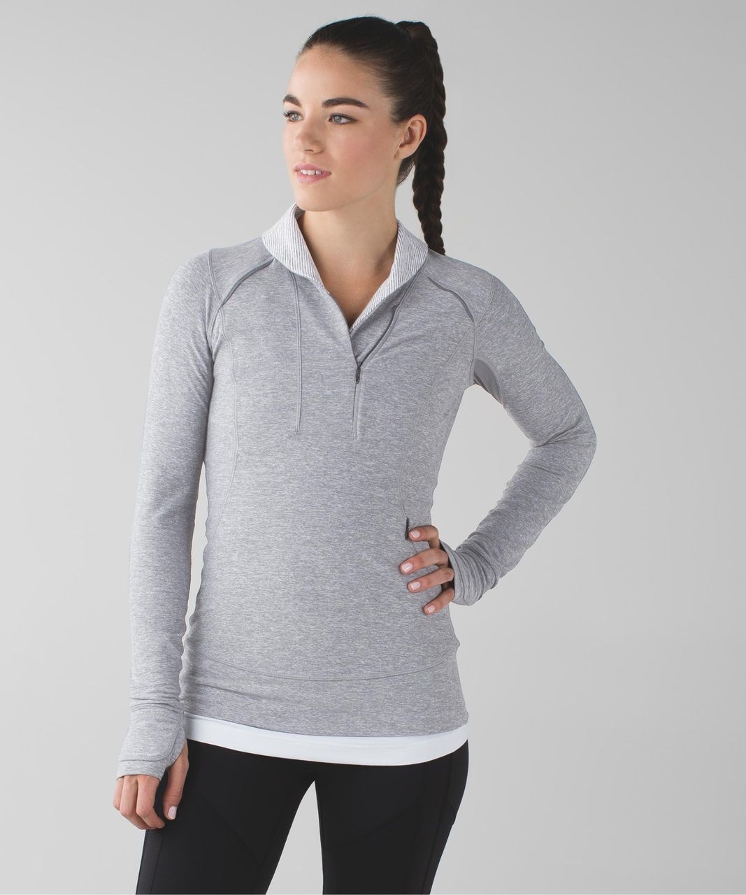 Lululemon Think Fast Pullover - Heathered Slate / Tonka Stripe Heathered Slate White