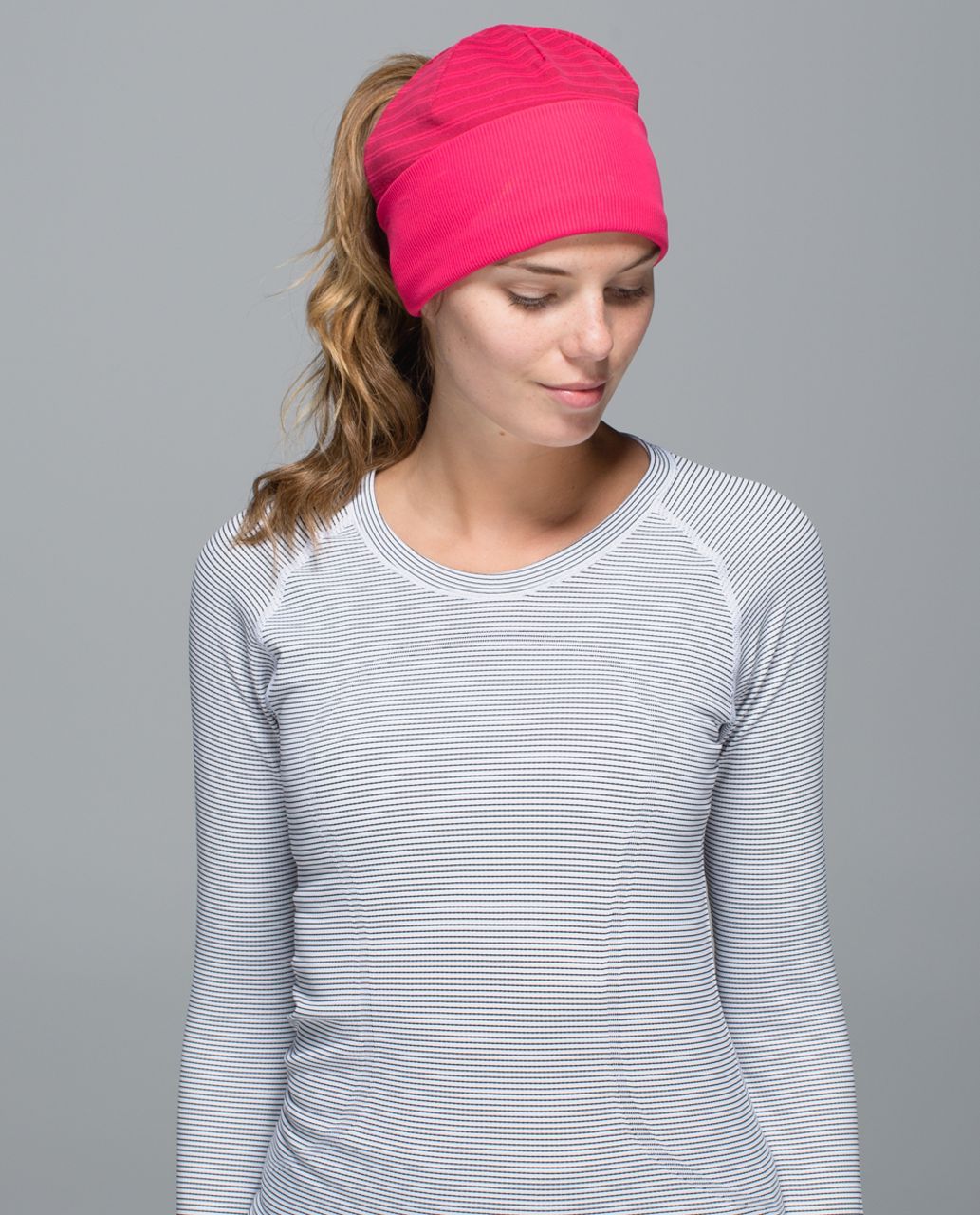 Lululemon Run With Me Toque - Deepest Cranberry / Double Trouble Stripe Boom Juice Deepest Cranberry