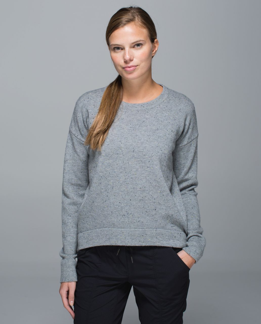 lululemon athletica, Tops, Lululemon Getaway Crew Heathered Speckled Grey  Cutout Stretch Sweatshirt 8