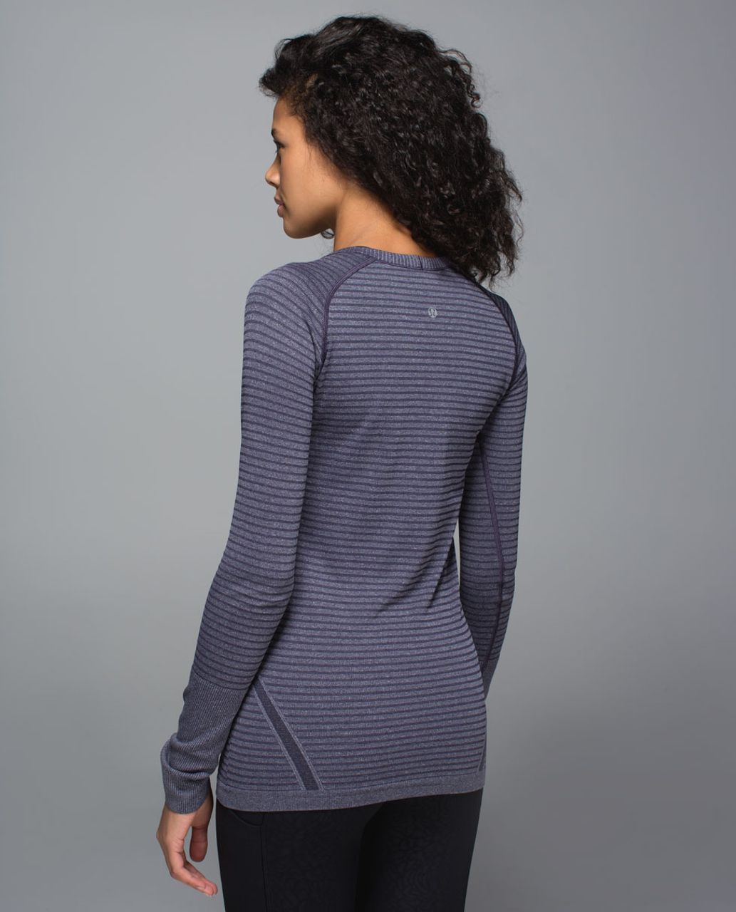 Lululemon Run:  Swiftly Tech Long Sleeve Crew - Rugby Stripe Tonal Heathered Black Grape