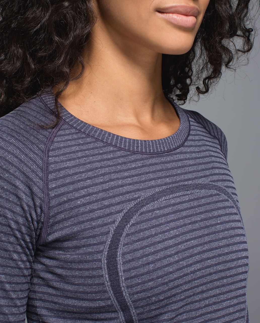 Lululemon Run:  Swiftly Tech Long Sleeve Crew - Rugby Stripe Tonal Heathered Black Grape