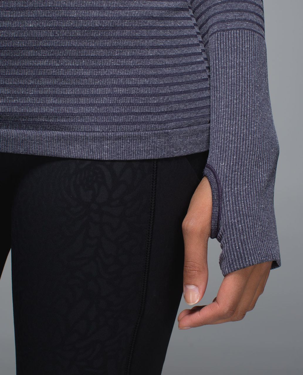 Lululemon Run:  Swiftly Tech Long Sleeve Crew - Rugby Stripe Tonal Heathered Black Grape