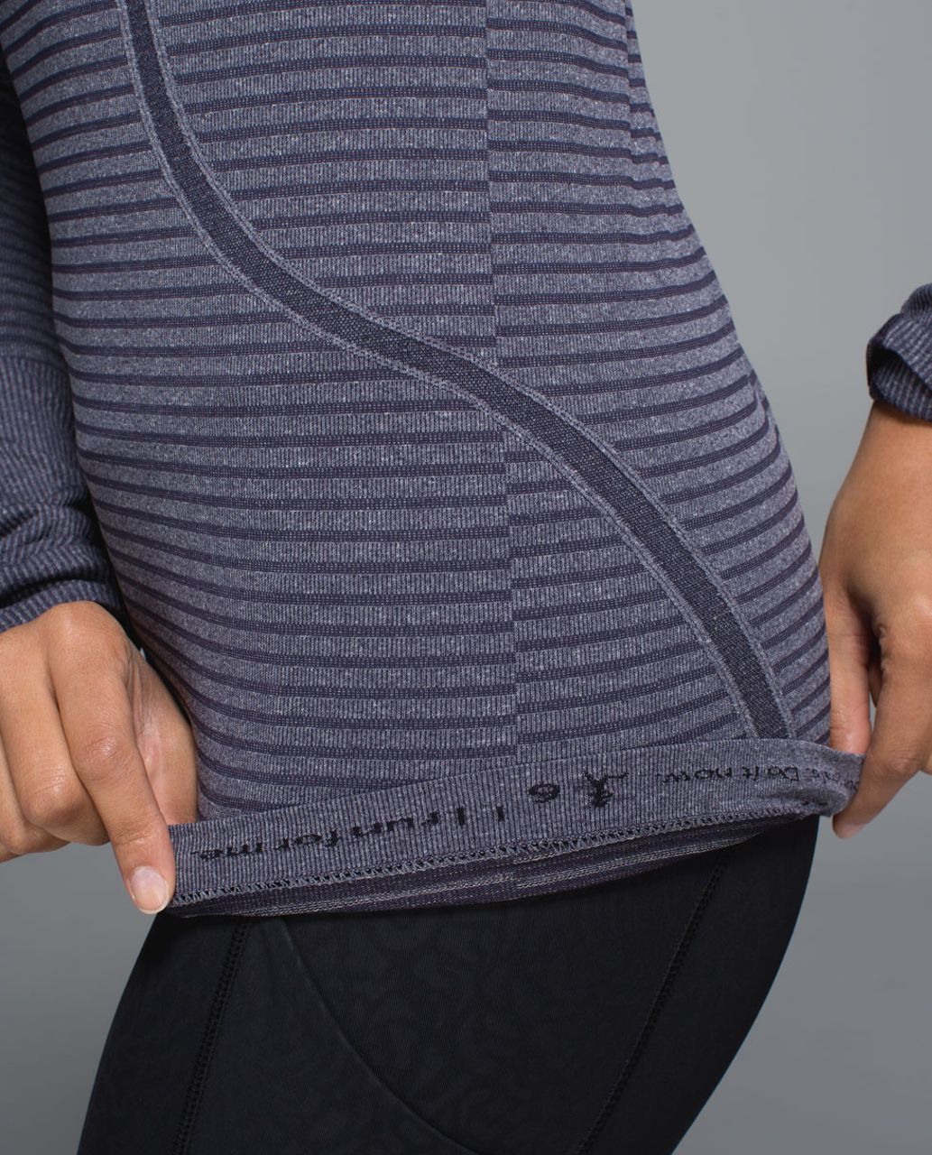 Lululemon Run:  Swiftly Tech Long Sleeve Crew - Rugby Stripe Tonal Heathered Black Grape