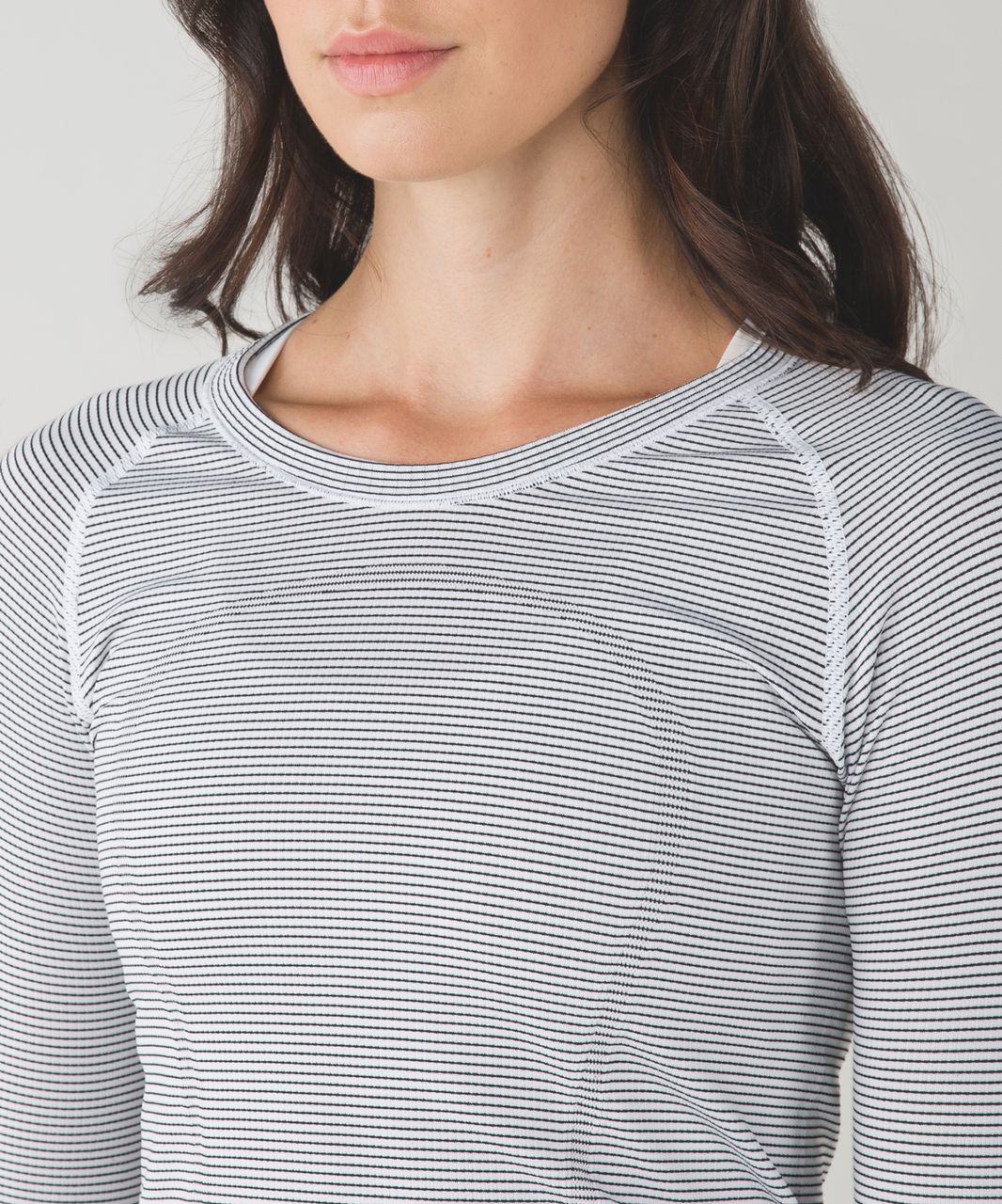 Lululemon Run: Swiftly Tech Long Sleeve Crew - Tempo Stripe White Black - lulu  fanatics