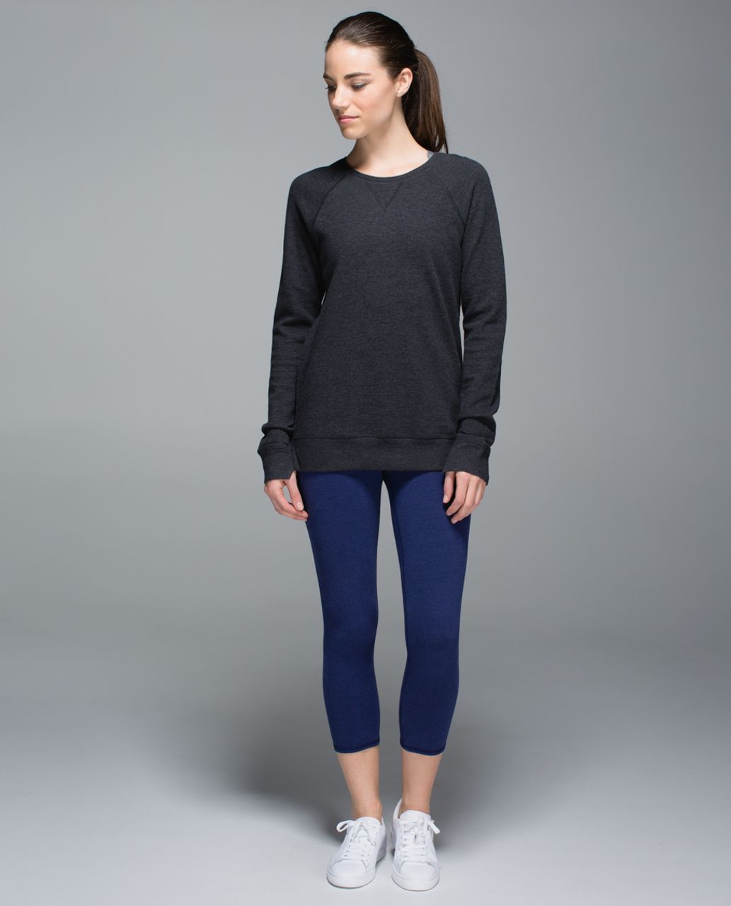 Lululemon Wunder Under Crop *Cotton (Roll Down) - Heathered Denim Majestic