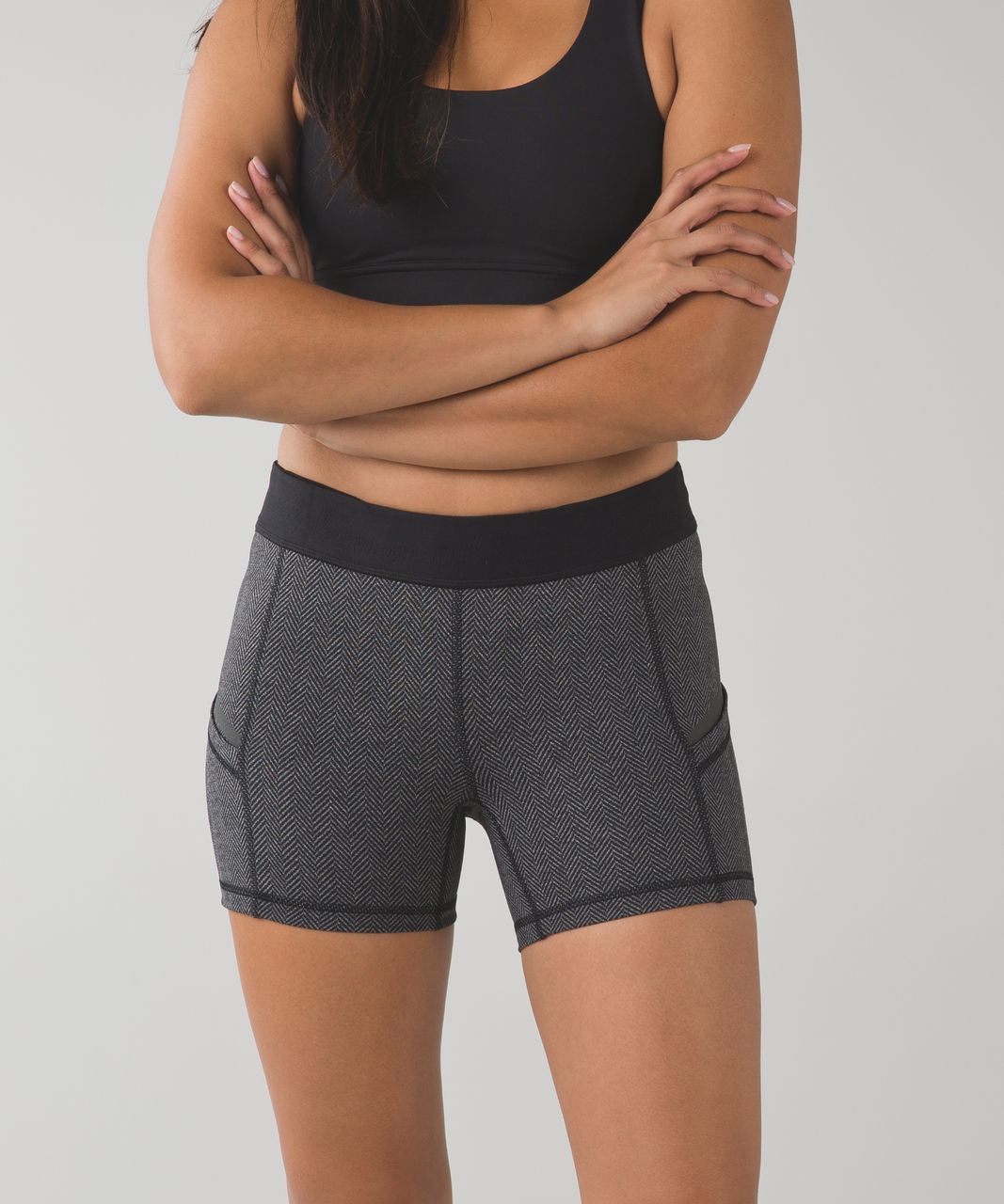 Lululemon What The Sport Short - Giant Herringbone Black Heathered Black