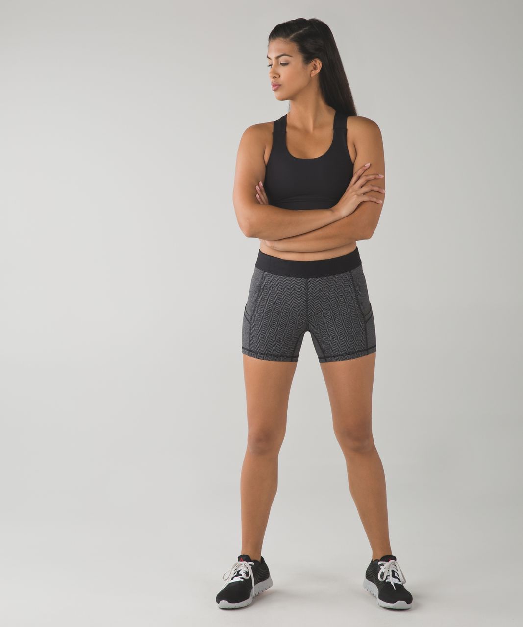 Lululemon What The Sport Short - Giant Herringbone Black Heathered Black