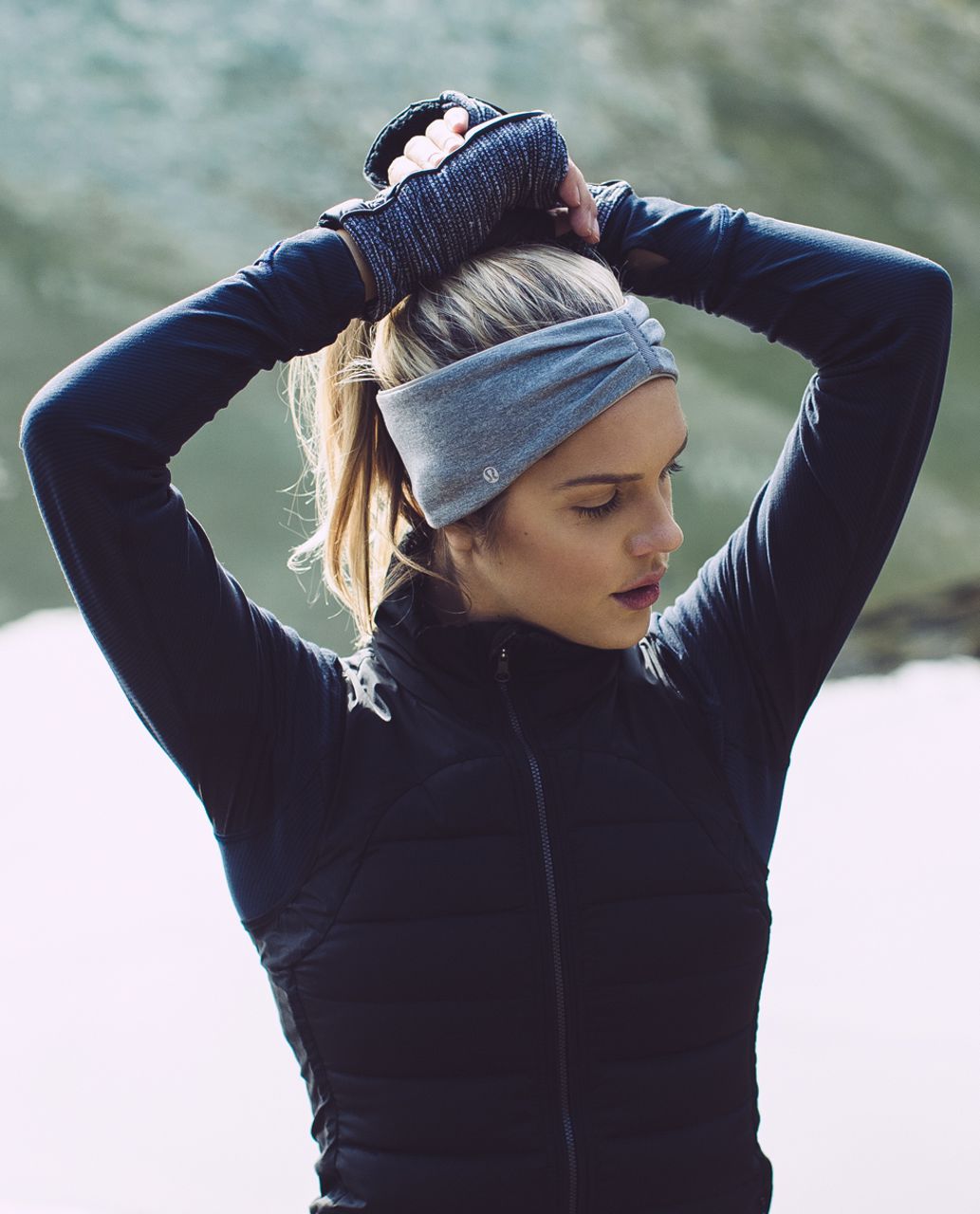 Lululemon Run With Me Ear Warmer - Heathered Slate / Tonka Stripe Heathered Slate White