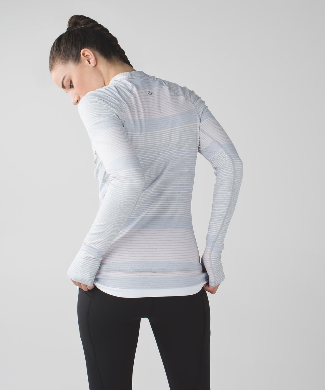 Lululemon Think Fast Long Sleeve - Om Stripe Heathered Silver Spoon Multi / Silver Spoon