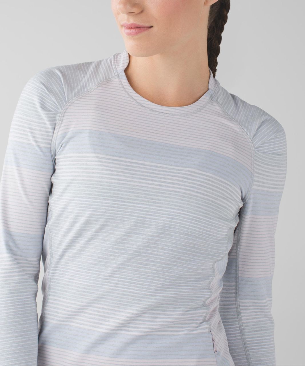 Lululemon Think Fast Long Sleeve - Om Stripe Heathered Silver Spoon Multi / Silver Spoon