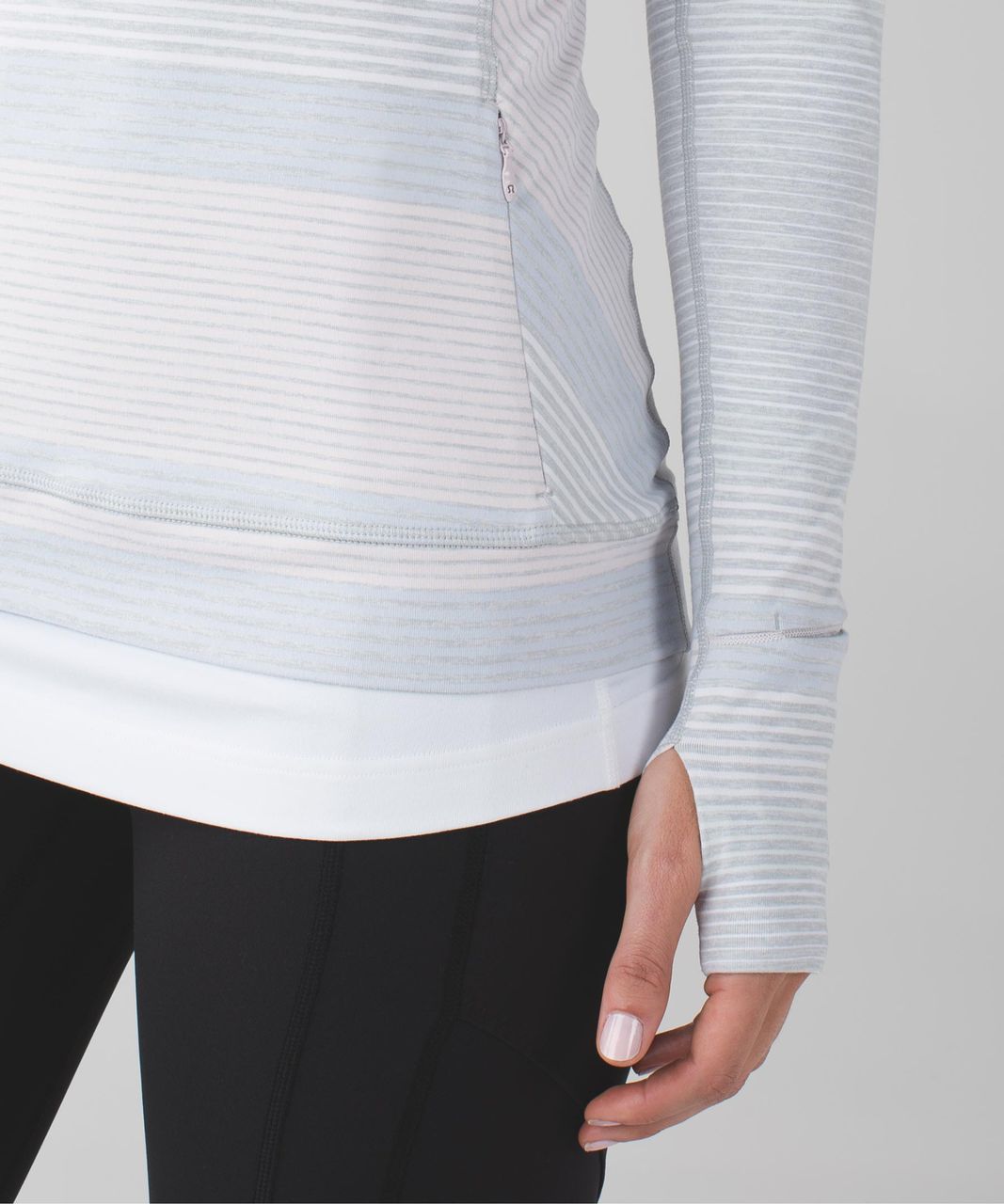 Lululemon Think Fast Long Sleeve - Om Stripe Heathered Silver Spoon Multi / Silver Spoon