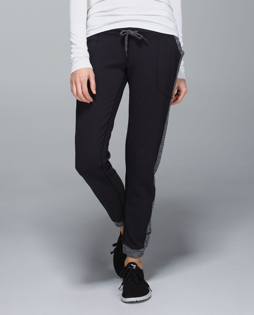 Lululemon Base Runner Pant - Black / Parallel Stripe Black White / Coco Pique Black