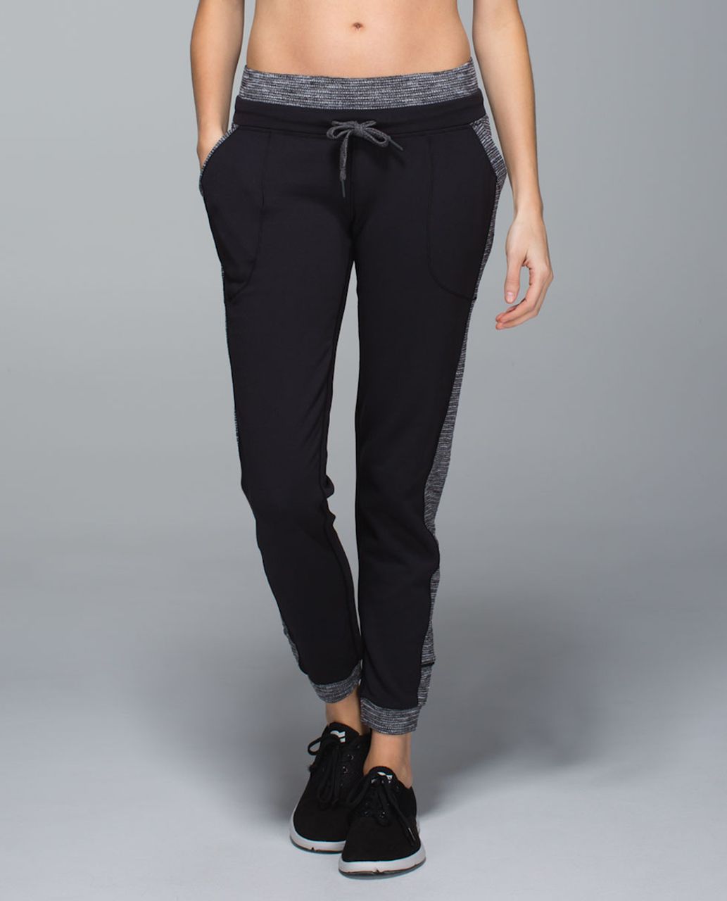 Lululemon Base Runner Pant - Black / Parallel Stripe Black White / Coco Pique Black