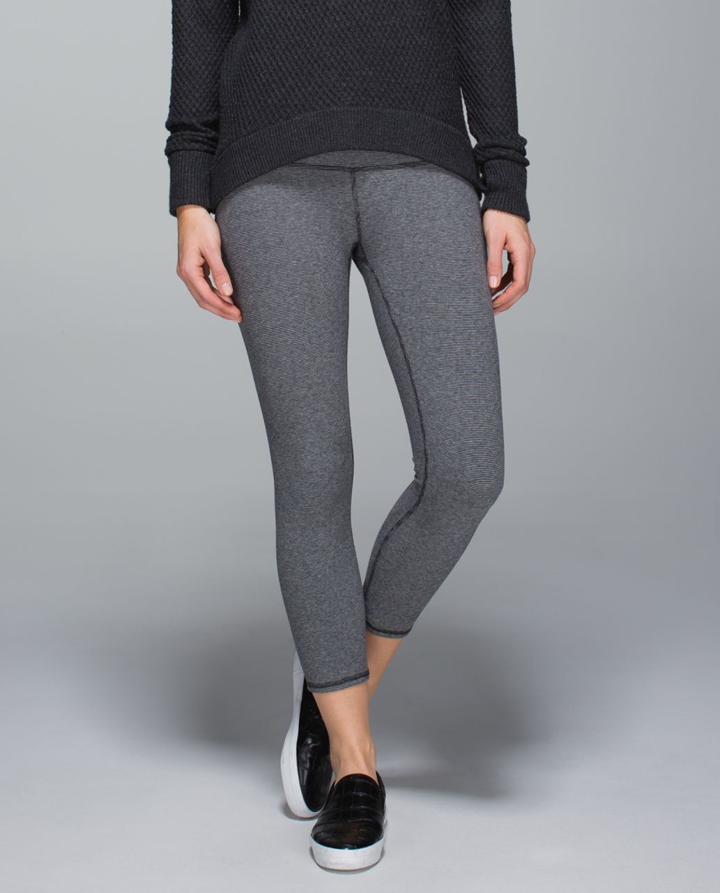 Lululemon Wunder Under Crop *Cotton (Roll Down) - Wee Stripe Heathered Medium Grey Black