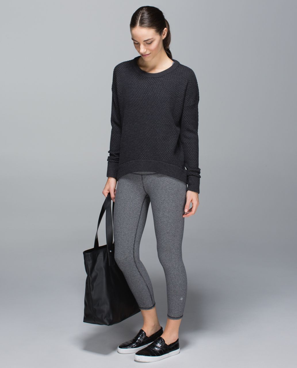 Lululemon Wunder Under Crop *Cotton (Roll Down) - Wee Stripe Heathered Medium Grey Black