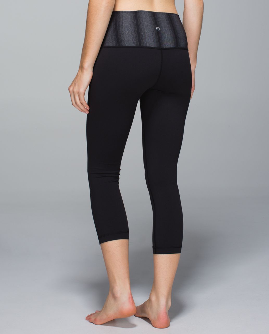 Lululemon Wunder Under Crop II *Full-On Luon (Roll Down) - Black / Capilano Stripe Heathered Deep Coal Black